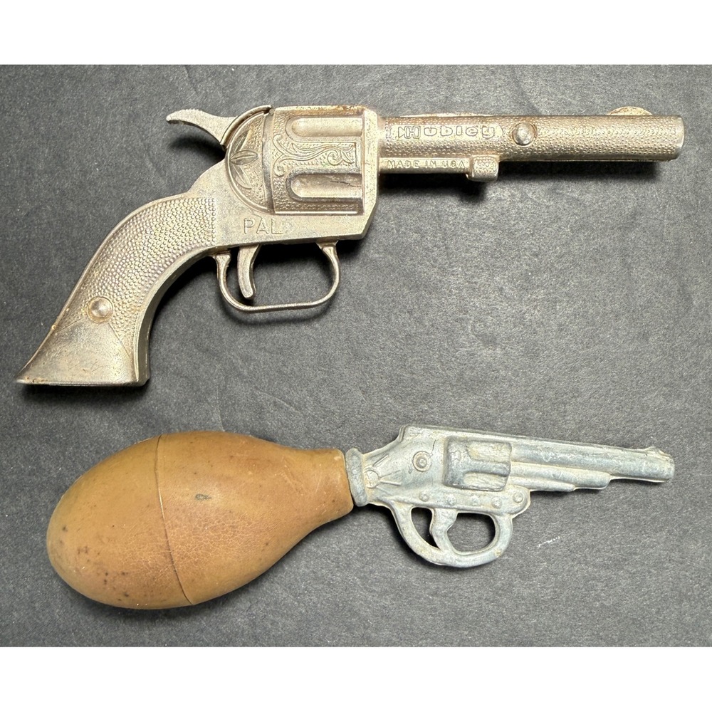 Hubley Cap Gun & Water Pistol Toy Kids OS Silver Vintage Diecast Lot‎